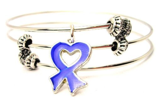 【中古】【未使用・未開封品】ChubbyChicoCharms Colon CancerブルーハートAwarenessリボンExpandable Wire Tripleスタイルバングルブレスレット、2.5?"|AJIMURA-SHOP