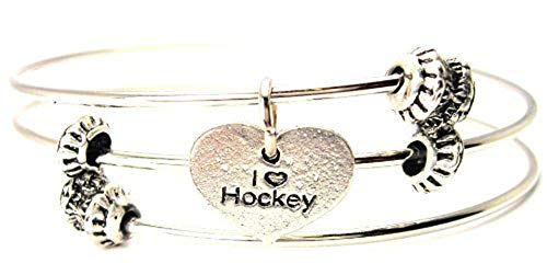 【中古】【未使用・未開封品】ChubbyChicoCharms I Love Hockey Expandable Wire Tripleスタイルバングルブレスレット、2.5?\