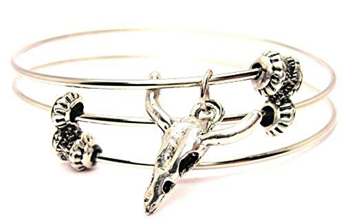 【中古】【未使用・未開封品】ChubbyChicoCharms Ram Skull Expandable Wire Tripleスタイルバングルブレスレット、2.5?\