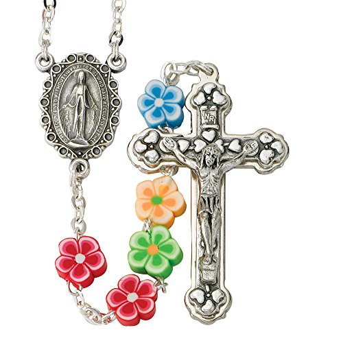 【中古】【未使用・未開封品】TrueFaithJewelry マルチカラー フラワーシェイプ 祈り ビーズ ロザリオ 奇跡のセンター付き 21インチ