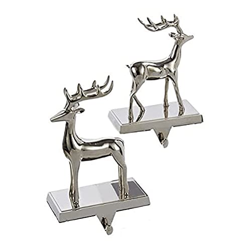 【中古】【未使用・未開封品】Metal Silver Reindeer Stocking Holder Set Of 2