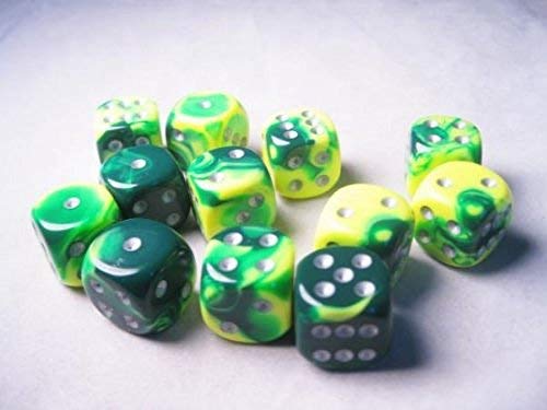 【中古】【未使用・未開封品】Chessex Dice d6 Sets: Gemini Green & Yellow with Silver - 16mm Six Sided Die (12) Block of Dice
