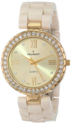 【中古】【未使用・未開封品】[女性用腕時計]Peugeot Women's 7078GCR Beige Ceramic Swarovski Crystal Gold Bezel Watch[並行輸入品]｜AJIMURA-SHOP