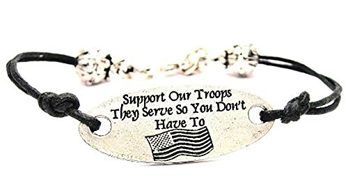 【中古】【未使用・未開封品】ChubbyChicoCharms Support Our Troops They Serve So Youがないtoピュータープレートブラックワックスコードブレスレット、2.5」