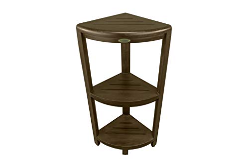 【中古】【未使用・未開封品】DecoTeak Oasis 32-inchソリッドチーク材3?Tierコーナーシェルフwith Leg Levelers、リッチダークブラウン