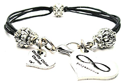 【中古】【未使用・未開封品】ChubbyChicoCharms Polyamorous、ピュータービーズブラックワックスコットンコードブレスレット、2.5?\
