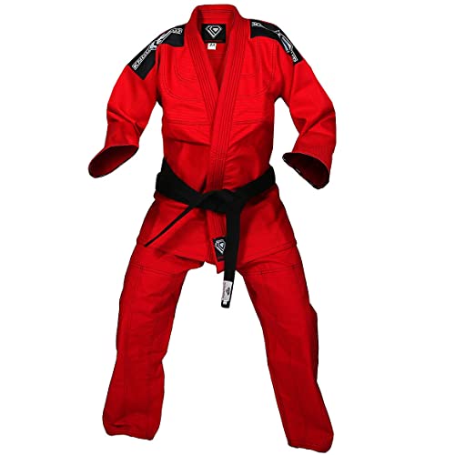 【中古】【未当て嵌める・未開封品】KO Sports Gear 赤いこと ブラジリアン柔術着 パール織り ブラジリアン柔術着 グラップリング 組み入れる格闘技用 お召しものとズボン下 A5 赤いこと