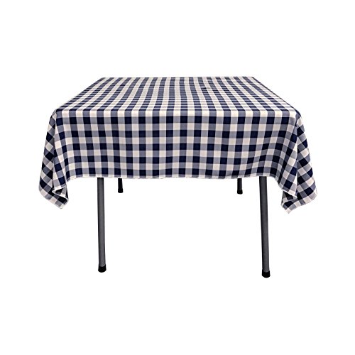 【中古】【未使用・未開封品】LA Linen チェック柄オーバーレイテーブルクロス 58×58インチ ブルー TCcheck58X58Navy