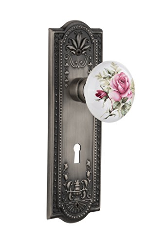 【中古】【未使用・未開封品】Nostalgic Warehouse Meadows プレート キーホール付き ホワイトローズ 磁器ノブ シングルダミー アンティークピューター|AJIMURA-SHOP