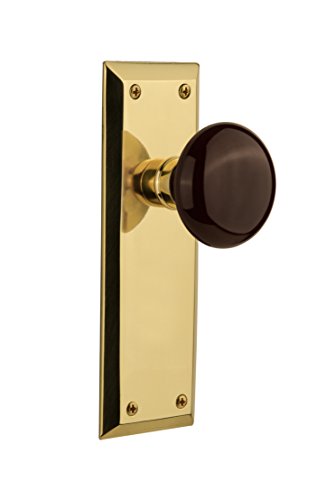 【中古】【未使用・未開封品】Nostalgic Warehouse New York Plate with Brown Porcelain Knob, Single Dummy, Polished Brass｜AJIMURA-SHOP