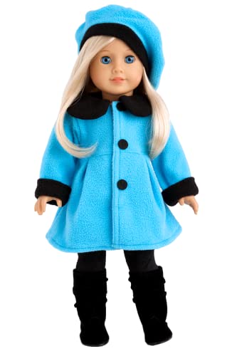 【中古】【未使用・未開封品】Parisian Stroll - 4 piece outfit - Blue fleece coat with matching beret, black leggings and boots - 18 Inch Doll Clothes|AJIMURA-SHOP