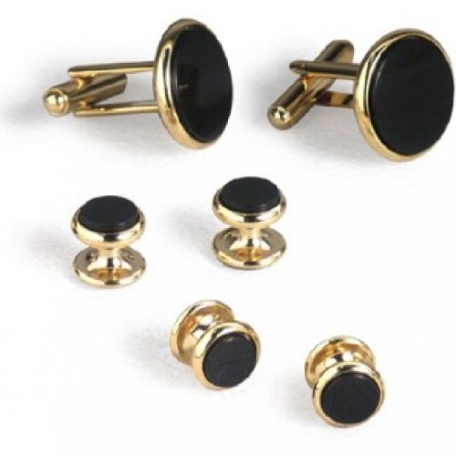 【中古】【未当て嵌める・未開封品】CelebrationブラックオニキスタキシードCufflinks and Studs Setゴールド刈り込み 靴-その他