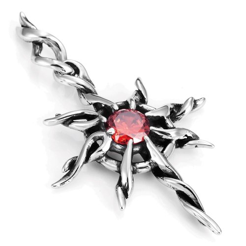 【中古】【未使用・未開封品】URBAN JEWELRY ヴィンテージ 太陽神 メンズ ネックレス ペンダント ステンレススチール(シルバー、レッド、21インチチェーン), 水晶 11,628円