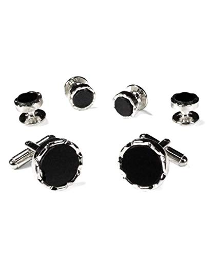 【中古】【未当て嵌める・未開封品】DecoブラックオニキスタキシードCufflinks and Studs Setしろがね色刈り込み
