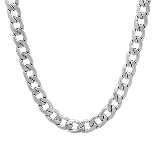 【中古】【未使用・未開封品】The Bling Factory 7mm 高光沢 ステンレススチール フラット キューバリンク カーブチェーンネックレス, 24 inches, 金属,|AJIMURA-SHOP
