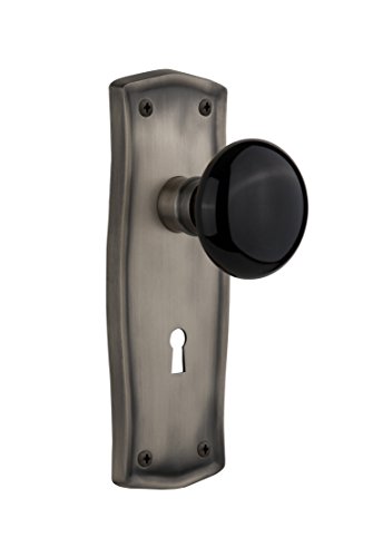 【中古】【未使用・未開封品】Nostalgic Warehouse Prairie Plate with Keyhole Black Porcelain Knob, Double Dummy, Antique Pewter|AJIMURA-SHOP