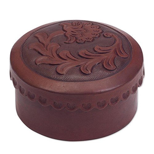 【中古】【未使用・未開封品】Novicaフローラルレザー装飾ボックス、ブラウン' Andean Thistle '|AJIMURA-SHOP