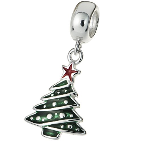 【中古】【未使用・未開封品】925 スターリングシルバー クリスマスツリー エナメルダングル ヨーロピアンチャームブレスレット用
