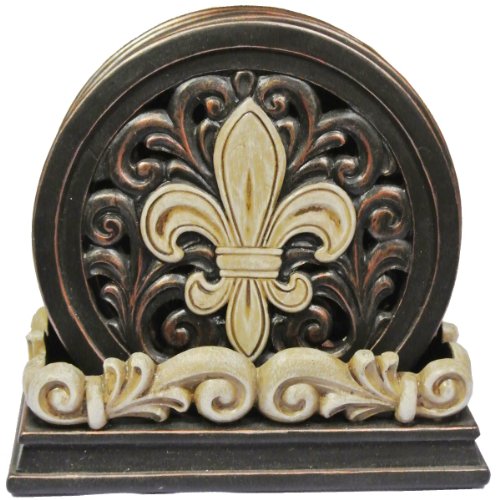 【中古】【未使用・未開封品】LL Home Fleur-De-Lis Carved Scrolls 4 Coaster Set|AJIMURA-SHOP