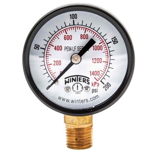 【中古】【未当て嵌める・未開封品】Winters PEM204LF PEM-LF Series Pressure Gauge, 2 Dial size, 1/4 NPT, 0/200 psi/kpa, 3-2-3% accuracy by Winters