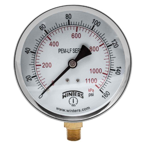 【中古】【未使用・未開封品】Winters PEM224LF PEM-LF Series Pressure Gauge, 4 Dial size, 1/4 NPT, 0/160 psi/kpa, 3-2-3% accuracy by Winters