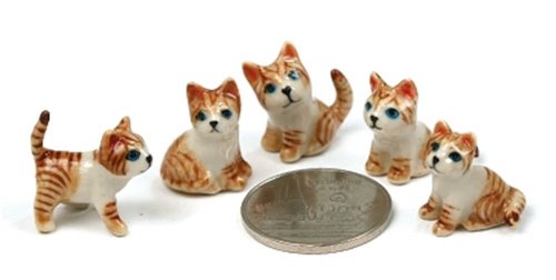【中古】【未使用・未開封品】ドールハウス ミニチュア セラミックオレンジ ミニキャット 5ピース フィギュア 動物装飾
