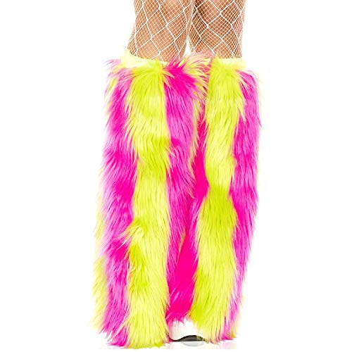 【中古】【未当て嵌める・未開封品】MUSIC LEGS(ミュージックレッグ)VERTICAL STRIPED FAUX FUR LEG WARMERS 縞模様 フェイクファー レッグウォーマー N-GREEN/N-PK 5542
