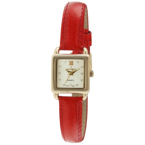 【中古】【未使用・未開封品】[女性用腕時計]Peugeot Women's 14K Gold Plated Small Square Skinny Coral Glossy Leather Dress Watch 3034RD[並行輸入品]｜AJIMURA-SHOP