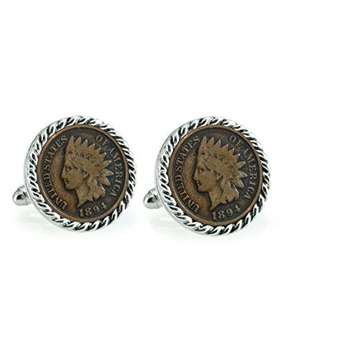 【中古】【未当て嵌める・未開封品】1800のIndian Head Penny Silvertoneロープベゼルカフリンク
