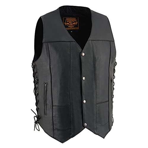 【中古】【未使用・未開封品】レザーKingメンズ10ポケットサイドレースベスト Size 46 ブラック SH1391-46-BLACK
