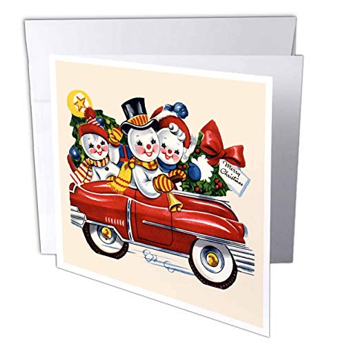 【中古】【未使用・未開封品】Sandy Mertensヴィンテージクリスマスデザイン???Cartoon雪人Family in Red Car Withクリスマスツリーと花輪???グリーティングカード Set｜AJIMURA-SHOP