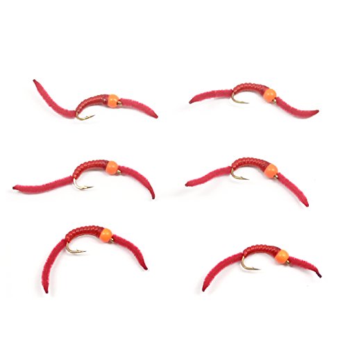 【中古】【未使用・未開封品】Trout Nymph Fly - San Juan Worm Power Bead 1/2 Dozen Orange Bead Red V-Rib 14 - Set of 6 Nymph Wet Flies|AJIMURA-SHOP