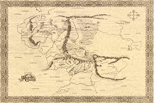 【中古】【未使用・未開封品】中世の地図 ロード・オブ・ザ・リングの地図 素敵なシルク生地 壁ポスタープリント (36x24インチ)