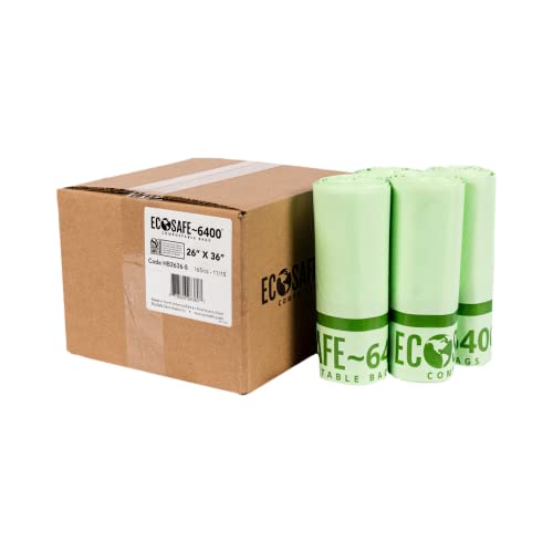【中古】【未使用・未開封品】EcoSafe-6400 HB2636-8 認定堆肥化可能バッグ - 26x36インチ グリーンバッグ 20ガロンビン用 - 非常に強力な漏れ、穴が開き、破れにくい食品スク