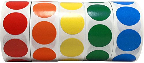 【中古】【未使用・未開封品】3/4インチ 0.75インチ ラウンドカラーコーディングドットラベル - バルクパック - 各ロール1本 - 1色 500枚 - 合計2,500枚