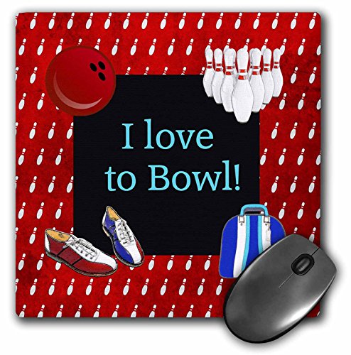 【中古】【未使用・未開封品】3dRose LLC 8 x 8 x 0.25インチ マウスパッド、「I Love To Bowl」、ボーリングピン、ボール、シューズ、バッグ、レッド、ブルー、ホワイト - (m