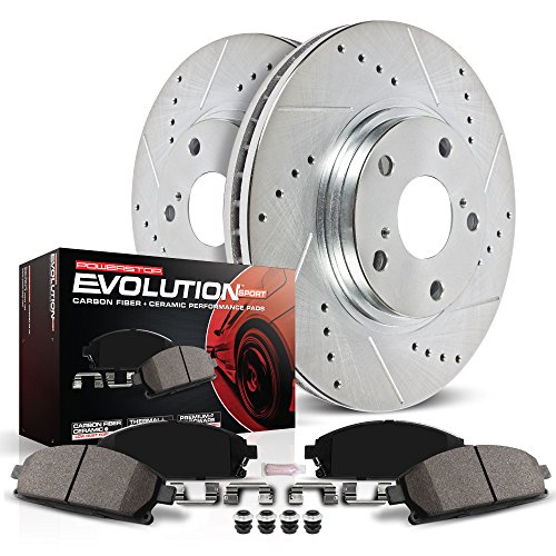 【中古】【未使用・未開封品】Power Stop K5279 フロント Z23 カーボンファイバー ブレーキパッド ドリル&スロット付きブレーキローターキット付き