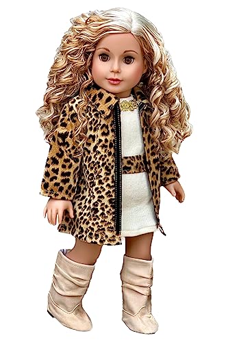 【中古】【未使用・未開封品】Fashion Girl - 3 piece outfit - Cheetah Coat, Ivory Dress and Ivory Boots - 18 Inch Doll Clothes (doll not included)