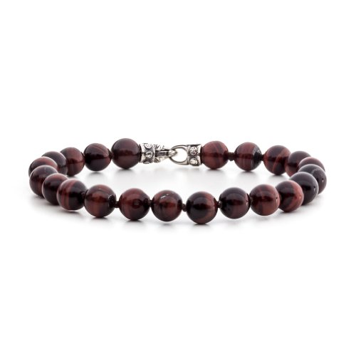 【中古】【未使用・未開封品】Scott Kay 8mm Red Tigers Eye Bead Bracelet with Sterling Silver Clasp, 8.5 IN