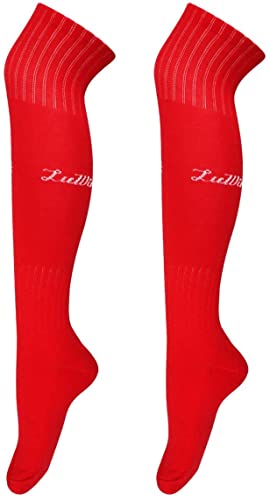 【中古】【未当てはめる・未開封品】Luwint 成年者用朦朦たるロング靴下 綿織物製 蹴球用 男女兼用（15色） One Size 赤いこと