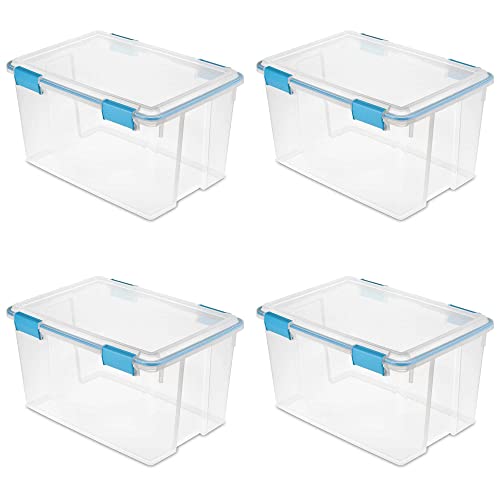【中古】【未使用・未開封品】Sterilite 19344304 54 Quart/51 Liter Gasket Box, Clear with Blue Aquarium Latches and Gasket, 4-Pack by STERILITE