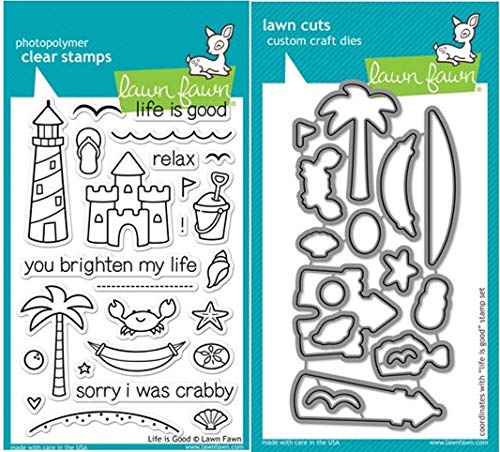 【中古】【未使用・未開封品】Lawn Fawn Life Is Good Clear Stamp and Die Set - Includes One Each of LF680 (Stamp) & LF681 (Die) - Custom Set by Lawn Fawn