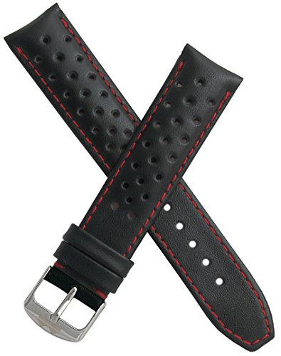 【中古】【未当て嵌める・未開封品】20?粍黒いこと運動競技Perforated本革ピンバックルバンドwith赤いことStitching???Heuer Carrera表現スタイル(発条棒)
