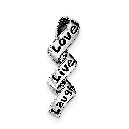 【中古】【未使用・未開封品】Black Bow Jewelry スターリングシルバーとエナメル Love, Live, Laugh リボンスタイルペンダント