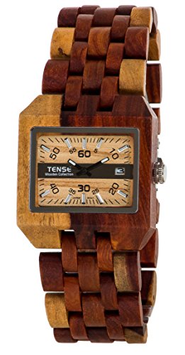 【中古】【未当て嵌める・未開封品】Tense Discovery Comox Rectangular Inlaid Sandalwood Wooden Watch b5100i