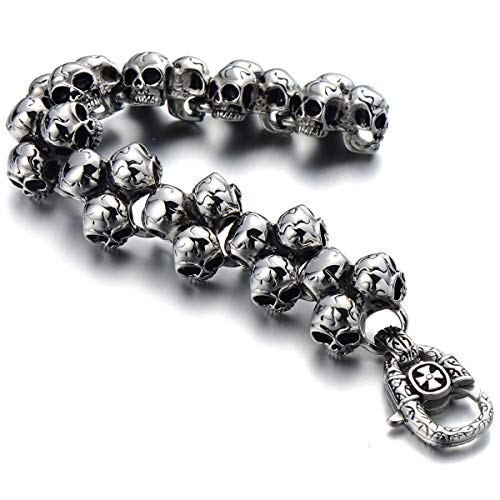 【中古】【未使用・未開封品】ゴシックパンクLargeステンレススチールTriple Skulls Bracelet for Men for BoysシルバーカラーPolished｜AJIMURA-SHOP