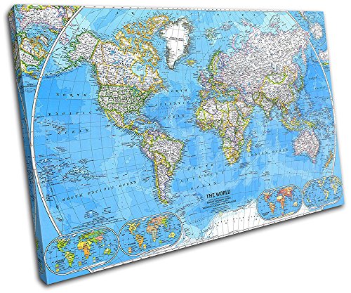 【中古】【未使用・未開封品】太字ブロックデザイン???World Atlas 1981マップフラグSingleキャンバスアートプリントボックスフレーム壁吊り下げ???Hand Made In The UK