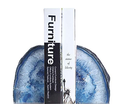【中古】【未使用・未開封品】(0.9-1.4kg., Blue Dyed) - JIC Gem: Polished Dyed Blue Agate Bookend(s) - 1 Pair - 0.9-1.4kg