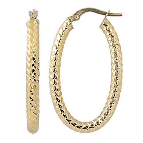 【中古】【未当て嵌める・未開封品】Kooljewelry 10K ゴールド 金剛石撥ね除ける 楕円面形 フープイヤリング, 金属元素 その他-靴