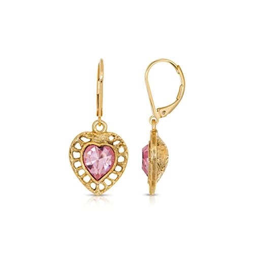 【中古】【未使用・未開封品】1928 Jewelry ゴールドトーン ピンク 本物のスワロフスキークリスタル ゴールドフレーム ハートドロップイヤリング｜AJIMURA-SHOP